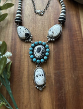Load image into Gallery viewer, Navajo Sterling Silver White Buffalo Turquoise Cluster Chain Lariat Necklace CY