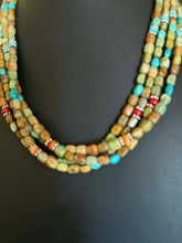 Load image into Gallery viewer, Sterling silver sourhwestern blue green turquoise multistrand necklace 24 inch