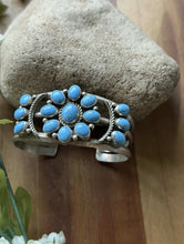 Load image into Gallery viewer, Native American Sterling Silver Blue Turquoise Cluster Cuff Bracelet RB