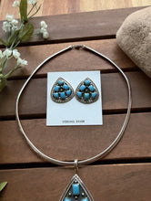 Load image into Gallery viewer, Navajo Sterling Silver Turquoise Cluster Pendant Necklace Earrings Set WR