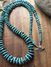Load image into Gallery viewer, Long Sterling Silver Graduated Blue Turquoise Bead Necklace. 30 inch