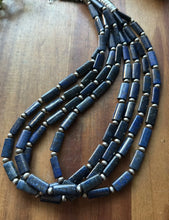 Load image into Gallery viewer, Sterling Silver Multi Strand Lapis W Pearls Bead Necklace. 24 inch