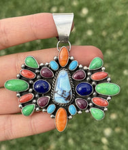 Load image into Gallery viewer, Navajo Sterling Silver Multi Stone Golden Hill Turquoise Spiny Oyster Pendant LY