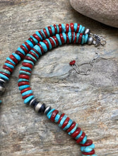 Load image into Gallery viewer, Sterling Silver Blue Turquoise Coral Bead Necklace. 18 inch