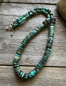 Southwestern 925 Sterling Silver Turquoise Heishi Bead Necklace 24 inch