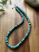 Load image into Gallery viewer, Sterling Silver Heishi Turquoise Purple Spiny Oyster Bead Necklace. 18 Inch