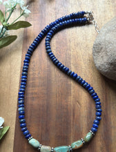 Load image into Gallery viewer, Sterling Silver Blue Lapis Turquoise Nuggets Bead Necklace 18 inch Gift