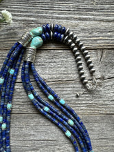 Load image into Gallery viewer, Sterling Silver Multi Strand Stone Lapis Turquoise Bead Necklace. 28 inch