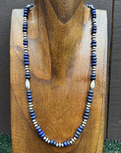 Load image into Gallery viewer, Sterling Silver Blue Lapis W Multi Bead Pearls Necklace. 24 inch. Gift
