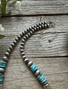 Sterling Silver Blue Turquoise W Pearls Kokopelli Bead Necklace 18 Inch