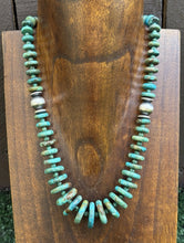 Load image into Gallery viewer, Sterling Silver Graduated Green Turquoise Rondelle Bead Necklace. 18 inch