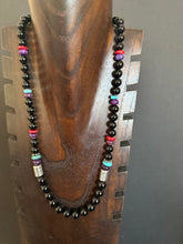Load image into Gallery viewer, Sterling silver black onyx bead necklace 25 inch