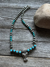 Load image into Gallery viewer, Navajo Sterling Silver Blue Turquoise Bar Pearls Necklace 16 inch Kevin Billah