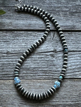 Load image into Gallery viewer, Golden Hill Turquoise Sterling Silver Nuggets Pearls Bead Necklace. 18 inch