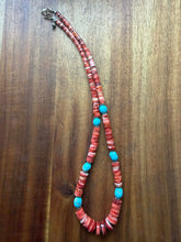 Load image into Gallery viewer, Sterling silver orange spiny oyster turquoise necklace 18 inch