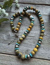 Load image into Gallery viewer, Sterling Silver Bumblebee Jasper Turquoise W Pearls Bead Necklace. 22 inch