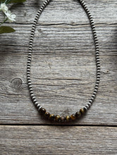 Load image into Gallery viewer, Round Tigers Eye 4mm Sterling Silver Pearls Choker Bead Necklace. 16 Inch. Gift