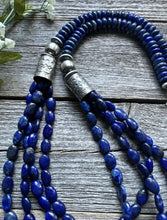 Load image into Gallery viewer, Sterling Silver Multi Strand Lapis W Pearls Bead Necklace. 28 inch