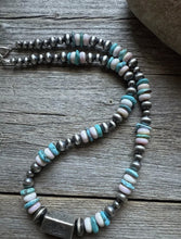Load image into Gallery viewer, Sterling Silver Pink Conch Turquoise W Pearls Kokopelli Bead Necklace 18 Inch