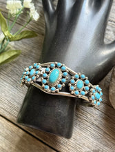 Load image into Gallery viewer, Navajo Native Sterling Silver Turquoise Cluster Cuff Bracelet Nathaniel Kirly