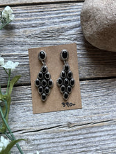 Load image into Gallery viewer, Navajo Native American Sterling Silver Black Onyx Cluster Earrings. Gift Geneva
