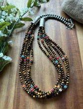 Load image into Gallery viewer, Sterling Silver Multi Strand Stone Tigers Eye Pearls Bead Necklace 24 Inch RD