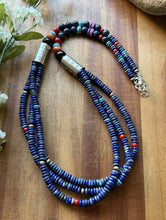 Load image into Gallery viewer, Sterling Silver Multi Strand Stone Lapis Pearls Bead Necklace 26 Inch Navajo RD