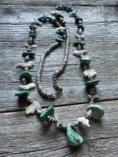 Load image into Gallery viewer, Vintage Native American Sterling Silver Fetish Turquoise Heishi Bead Necklace 30
