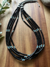 Load image into Gallery viewer, Sterling Silver Multi Strand Black Onyx Turquoise Pearls Bead Necklace. 26 Inch