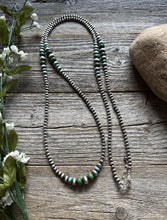 Load image into Gallery viewer, Long Sterling Silver Graduated Blue Green Turquoise Bead Necklace. 40 inch
