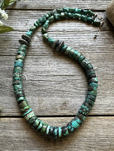 Southwestern 925 Sterling Silver Turquoise Heishi Bead Necklace 24 inch