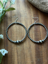 Load image into Gallery viewer, Southwestern Graduated Sterling Silver Pearls Bead Hoop Earrings. Gift. 3 Inch