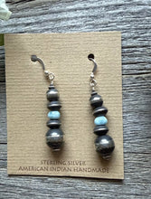 Load image into Gallery viewer, Sterling Silver Blue Larimar W Pearls Bead Drop Earrings. 2 Inch