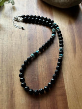 Load image into Gallery viewer, Sterling Silver Black Onyx Turquoise Bead Necklace. 18 Inch Gift