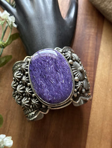 Native American Sterling Silver Purple Charoite Cuff Bracelet H Happy Piasso