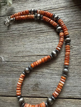 Load image into Gallery viewer, Sterling Silver Orange Spiny Oyster W Pearls Bead Necklace 18 inch