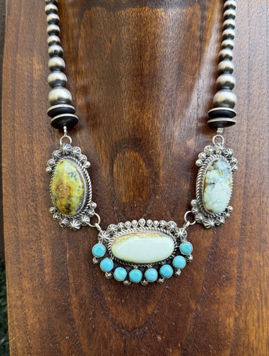 Navajo Sterling Silver Palomino Turquoise Chain Lariat Necklace K Yazzie