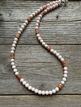 Load image into Gallery viewer, Southwestern Sterling Silver Pink Conch Spiny Oyster Bead Necklace. 18 Inch