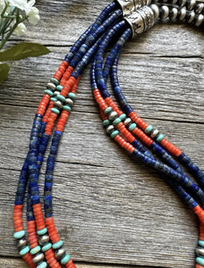 Sterling Silver Multi Strand Stone Lapis Bead Necklace. 24 inch