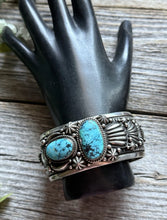 Load image into Gallery viewer, Navajo Native Sterling Silver Turquoise Cuff Bracelet H Piasso