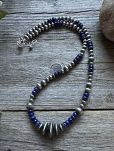 Load image into Gallery viewer, Sterling Silver Multi Bead Lapis W Pearls Bead Necklace. 18 inch. Gift