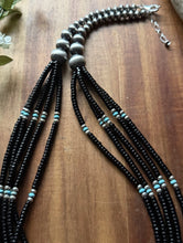 Load image into Gallery viewer, Sterling Silver Multi Strand Black Onyx Turquoise Pearls Bead Necklace. 26 Inch