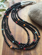 Load image into Gallery viewer, Sterling Silver Multi Strand Stone Black Onyx Bead Necklace. 22 Inch