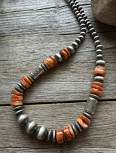 Load image into Gallery viewer, Sterling Silver Orange Spiny Oyster W Pearls Kokopelli Bead Necklace 18 Inch