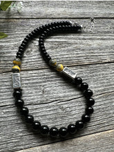 Load image into Gallery viewer, Sterling Silver Black Onyx Bumblebee Jasper Kokopelli Bead Necklace. 18 inch.