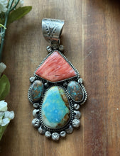Load image into Gallery viewer, Navajo Native Sterling Silver Multi Stone Turquoise Red Spiny Oyster Pendant RY