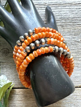 Load image into Gallery viewer, Sterling Silver Orange Spiny Oyster Pearls Bead Wrap Spiral Bracelet Free Size