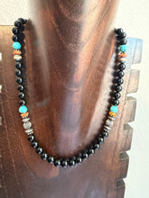 Load image into Gallery viewer, Men’s sterling silver black onyx turquoise necklace 18 inch