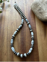 Load image into Gallery viewer, Sterling Silver White Buffalo Turquoise Nuggets W Pearls Bead Necklace. 18 inch