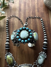 Load image into Gallery viewer, Navajo Sterling Silver Palomino Turquoise Chain Lariat Necklace Cuff Set KY